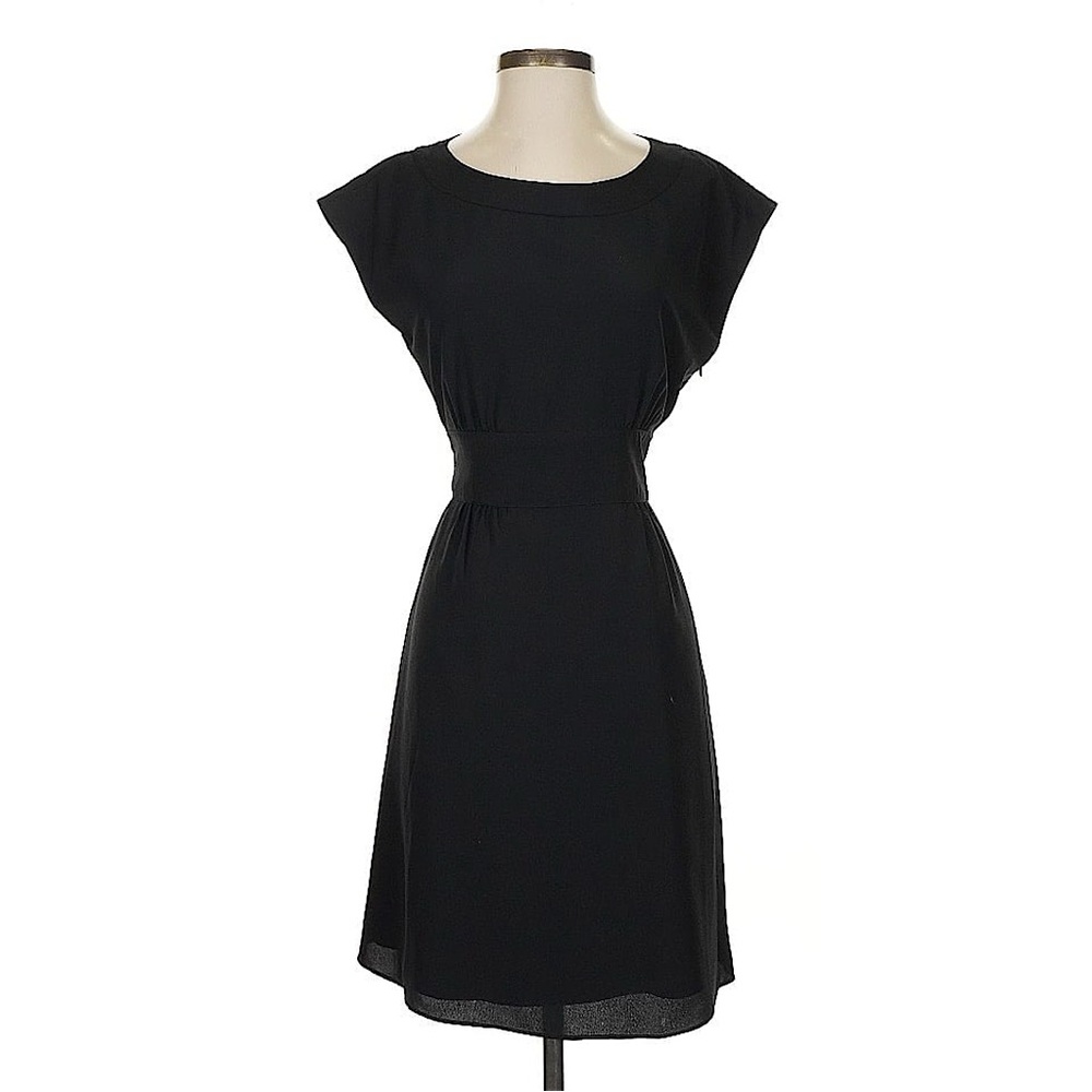 RARE VTG Gianni Bini Black Short Sleeved Belted A Line Midi Dress